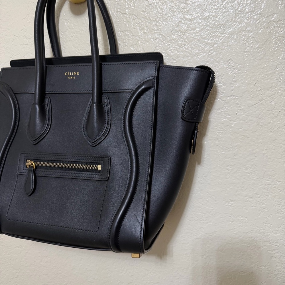 Auth Celine black Calfskin Micro Luggage Tote bag - Picture 7 of 14